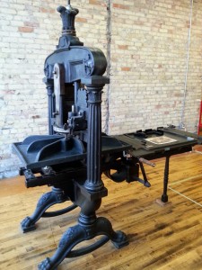 Printing press at Minnesota Center for Book Arts. The lower level is actually a production room where local artists created limited edition printed pieces - cards, posters, stationery, etc