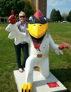 Our first Cy sitting outside a retirement center. Interestingly enough, he is dressed like Elvis.