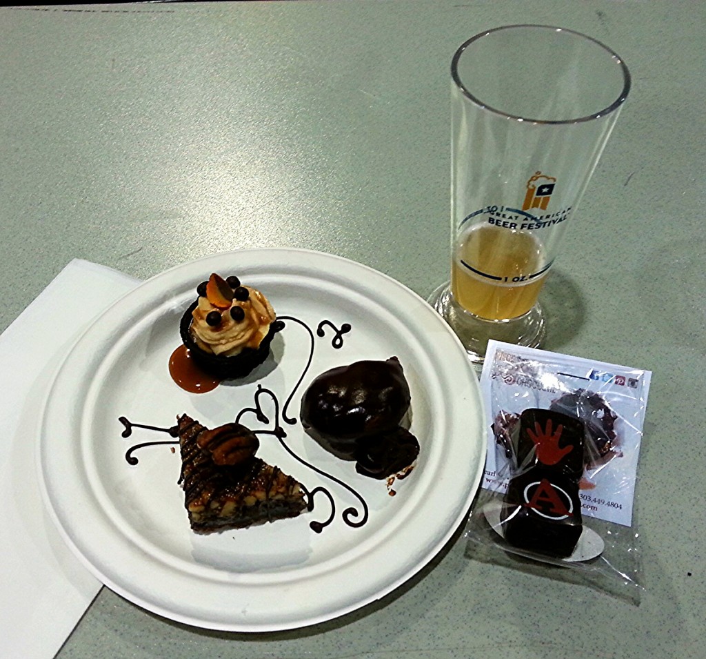 The beer and chocolate pairing was amazing. Look closely at the plate and your will see they piped the order of tastes in chocolate icing. First was a pumpkin mousse in a chocolate shell with caramel drizzled over over top. Second taste was a milk chocolate-filled creme puff with launch icing. Third course was pecan 