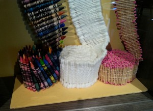 One of the new areas in the art museum is a Textile Center. It housed excellent displays along with areas used by restorationists to work on various projects. I especially liked the point they made of showing how a wide range of materials can be woven to create a "fabric". These three reels of goods are (left to right) crayons, Q-tips, and matches.