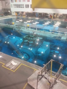 Module under water used for weightlessness exercises.