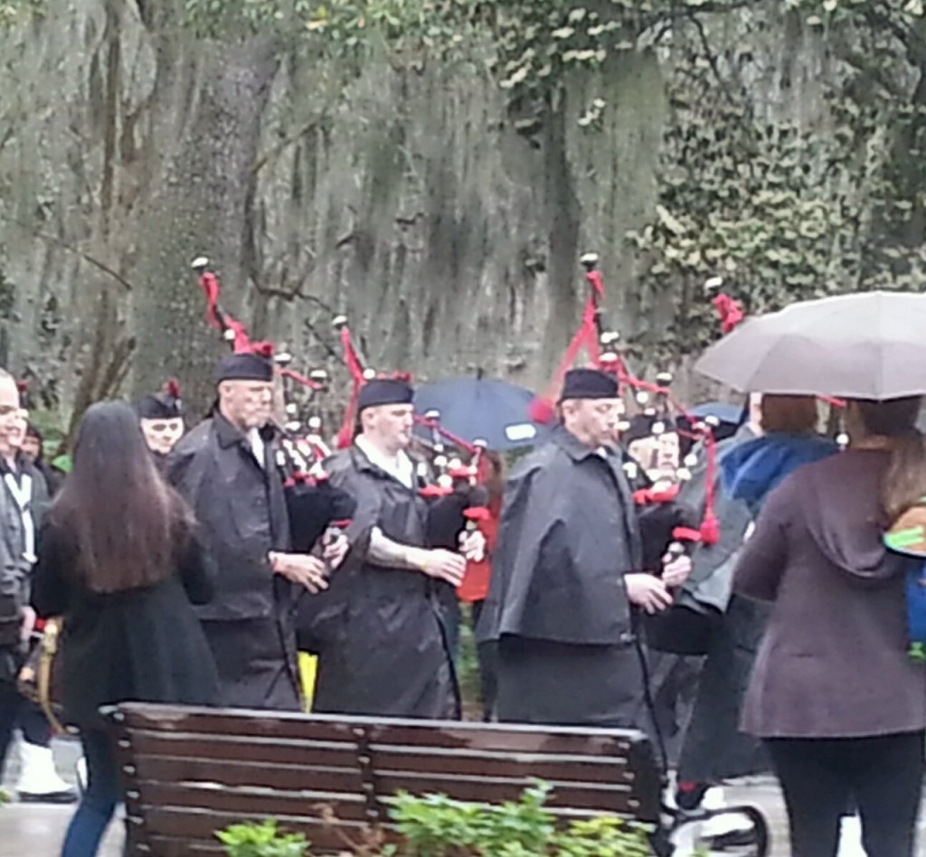 The Dublin, GA fire brigade ushering in the dignitaries for the opening ceremonies in Forsyth Park.