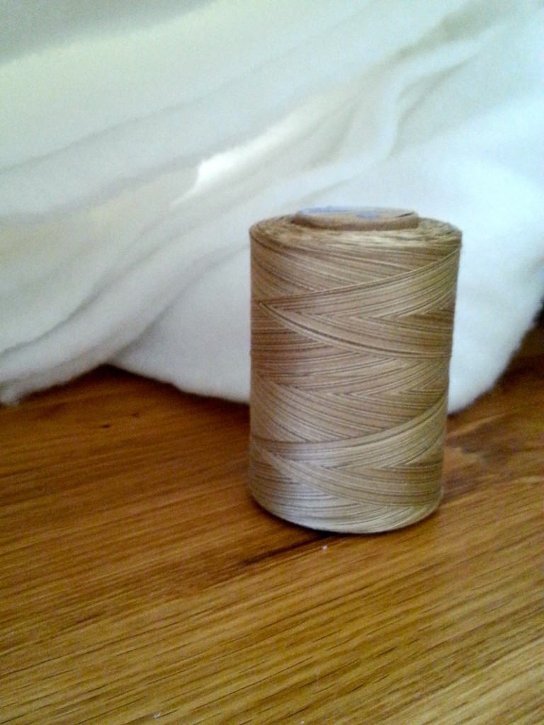 Going out of the box a bit for the thread choice on the baby quilt.  Was going to do gray as the stitches seem to disappear nicely, but then this spool of variegated thread spoke to me. 